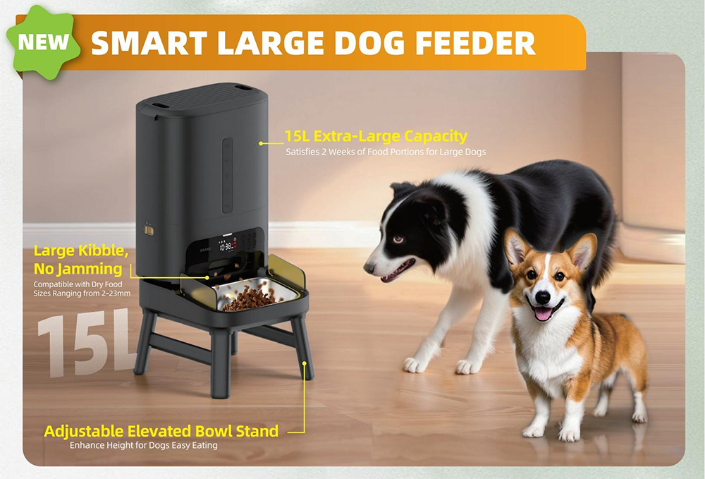 Large dog using smart feeder