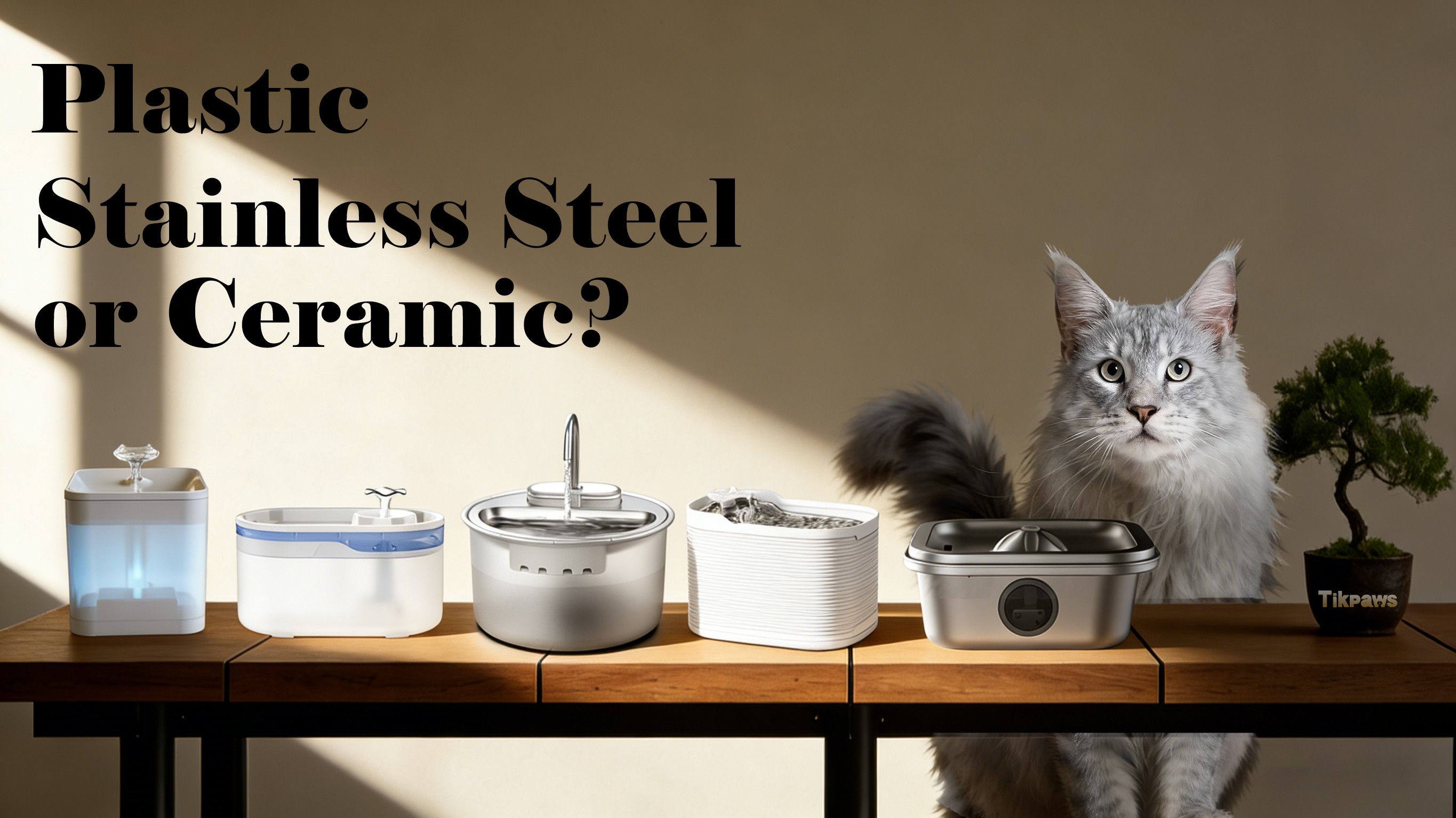 Pet water fountain materials comparison: plastic, stainless steel, and ceramic