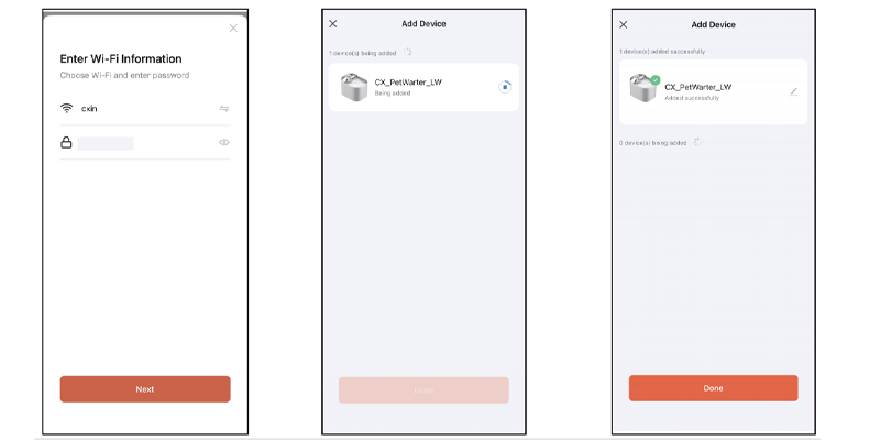Device pairing progress screen